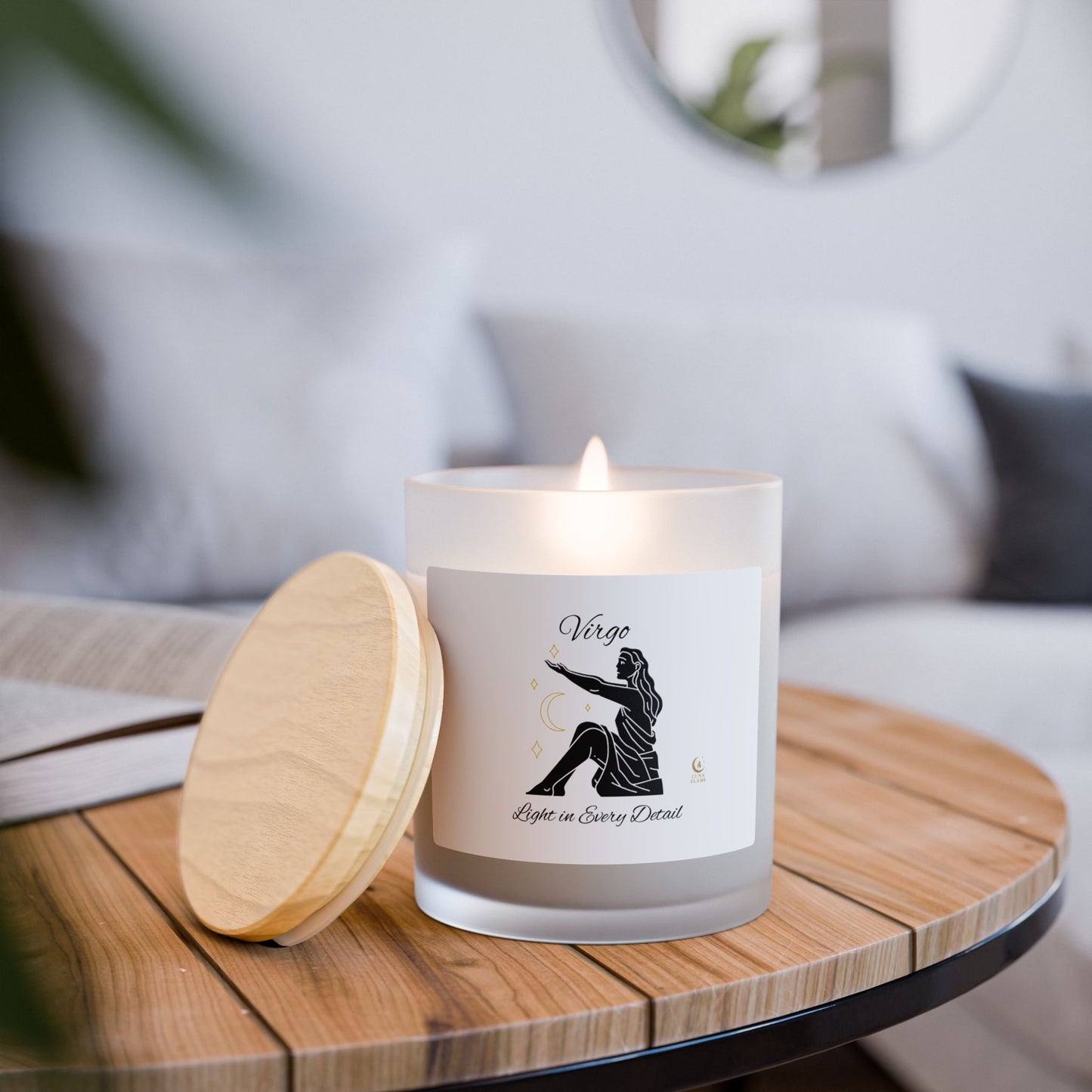 Virgo Zodiac Frosted Glass Candle, 11oz | Astrology Gift, Home Decor
