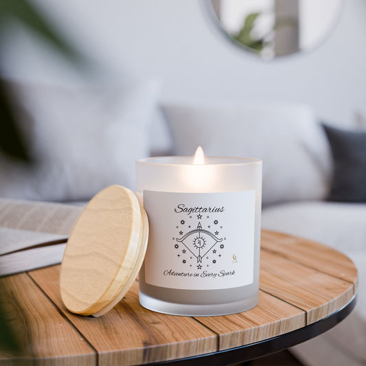 Sagittarius Zodiac Frosted Glass Candle, Hand-Poured Soy, Astrological Gift