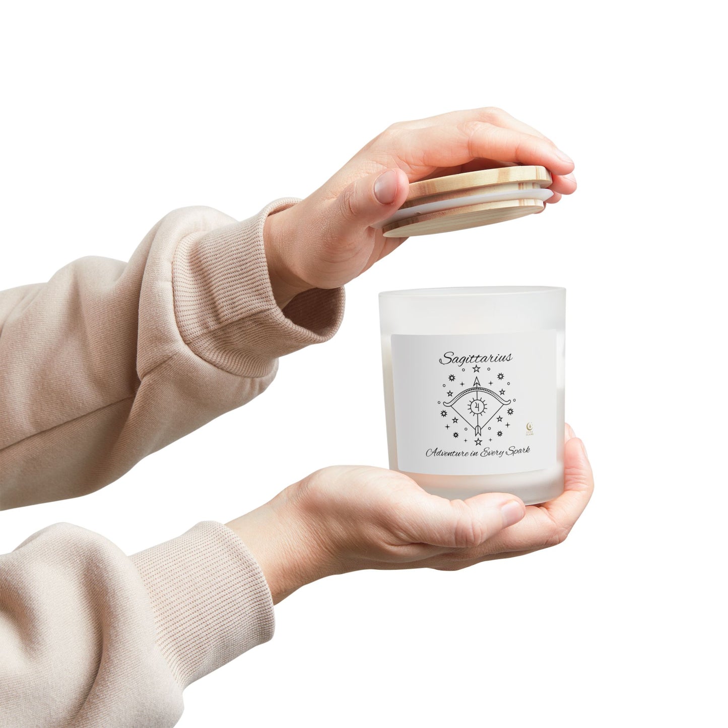 Sagittarius Zodiac Frosted Glass Candle, Hand-Poured Soy, Astrological Gift
